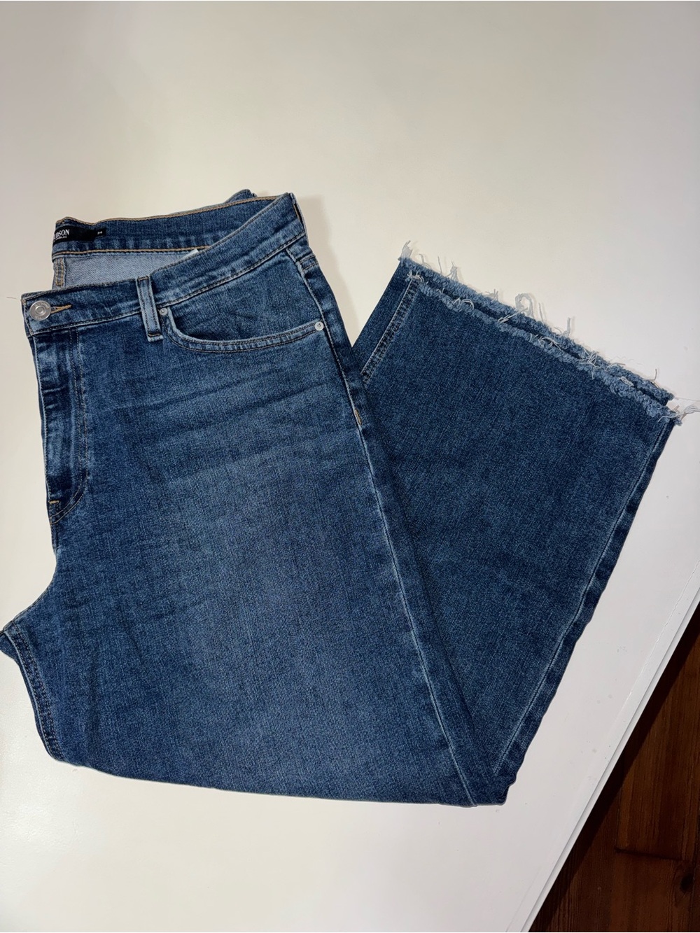Hudson Jeans Wide-Leg Frayed-Hem Jeans in Dark Blue Denim